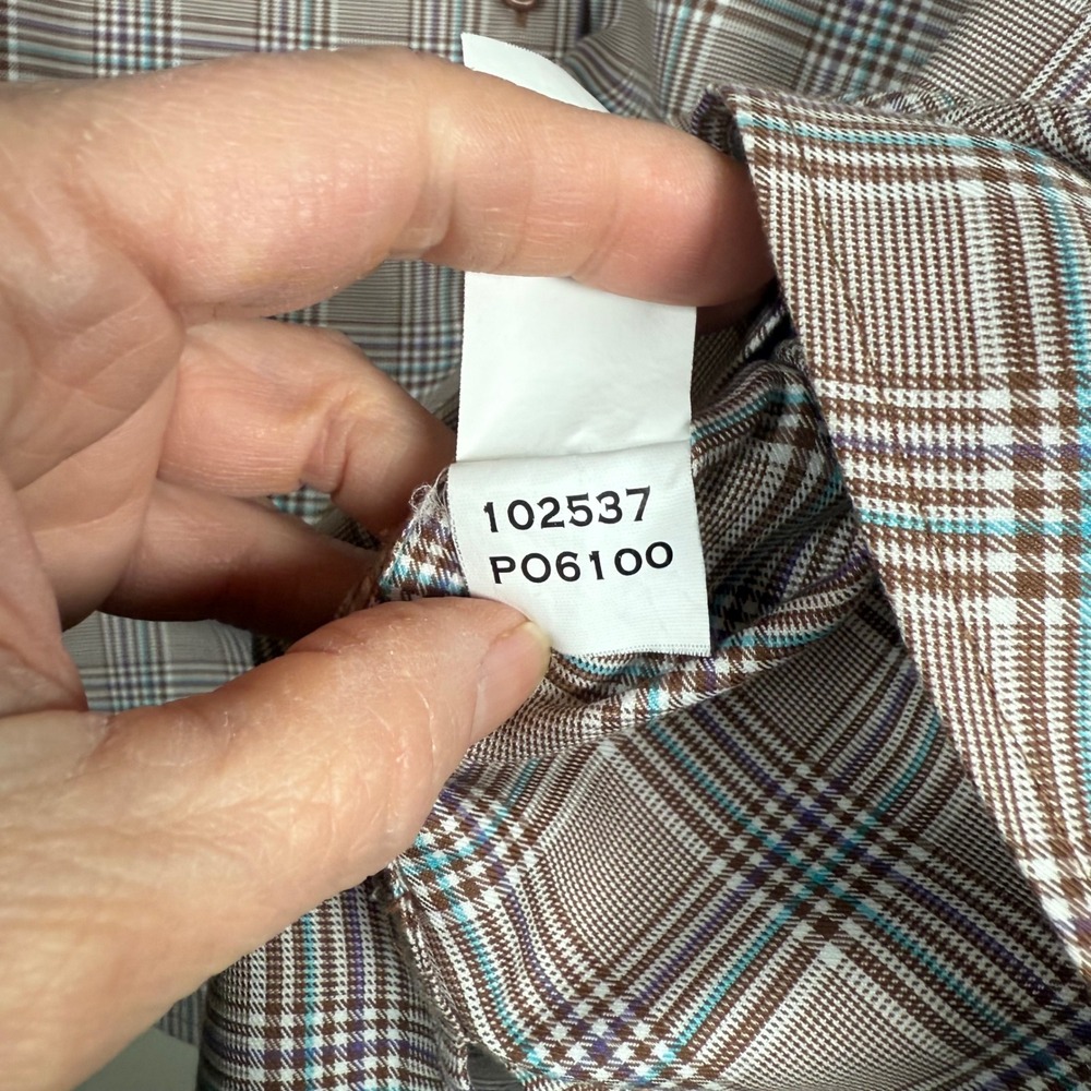 Foxcroft Wrinkle Free Brown Plaid Button Down Shirt Size 14 Career Office - Picture 7 of 10